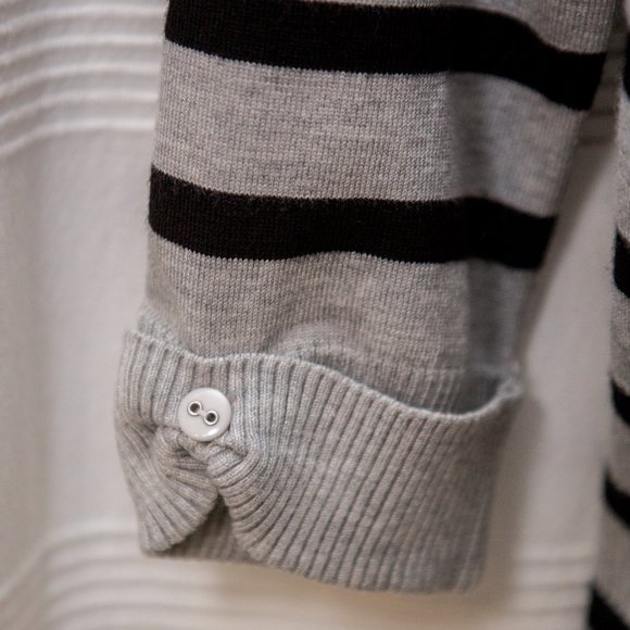 Gray/Black Striped Petite Cardigan with Rosettes - Picture 3 of 6